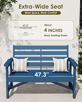 GREENVINES Outdoor Bench, 2-Person HDPE Garden Benches, Blue
