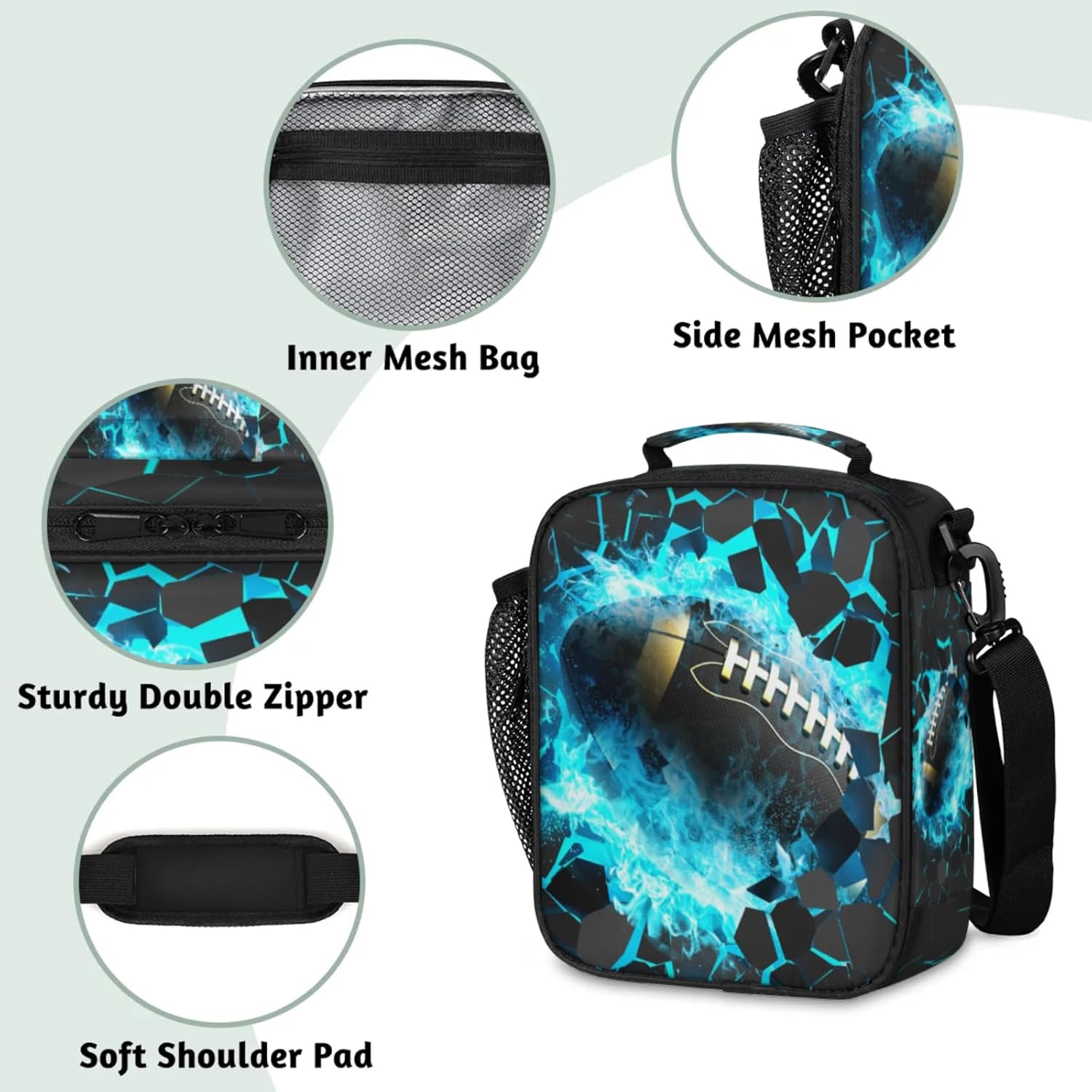 Lunch Boxes Bag for Kids - Insulated Leakproof Lunchbox for Boys Girls Portable Lunch Cooler Tote Bag for School Work Picnic with Shoulder Strap(3D Football