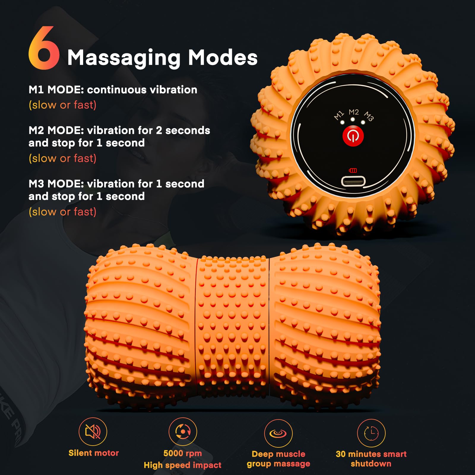 Amazon.com: 2 in 1 Vibrating Peanut Massage Ball with 6 Massaging Modes and  Bluetooth Speaker, Rechargeable Vibrating Massage Yoga Roller Ball for  Muscle Recovery, Orange : Health & Household