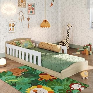 Cama Infantil de Chão Montessoriana de Solteiro Menino Menina com Grade Proteção