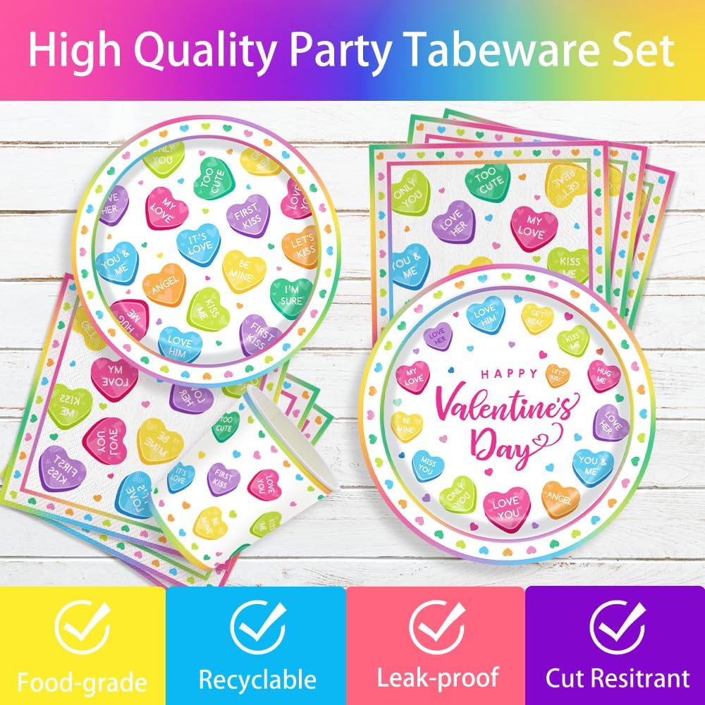 140Pcs Colorful Valentine's Day Party Decorations Tableware Conversation Heart Plates and Napkins Valentine's Day Party Supplies Heart Paper Plates for Couples Dates Wedding Party Decor,Serve 20 Guest - Image 3