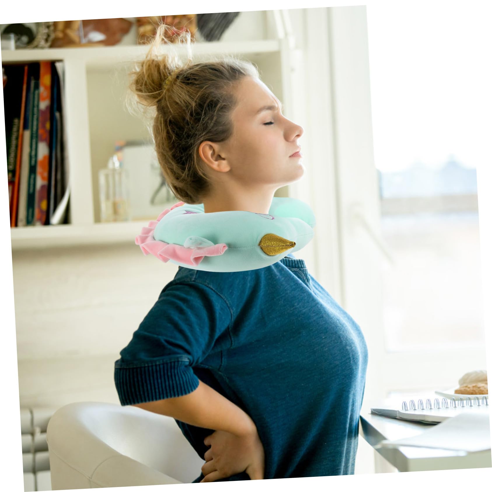 Almohada Cervical U Diseño Unicornio Portátil para Viaje y Oficina Cojín y Resistente para Soporte de Cuello y Descanso Ergonómico