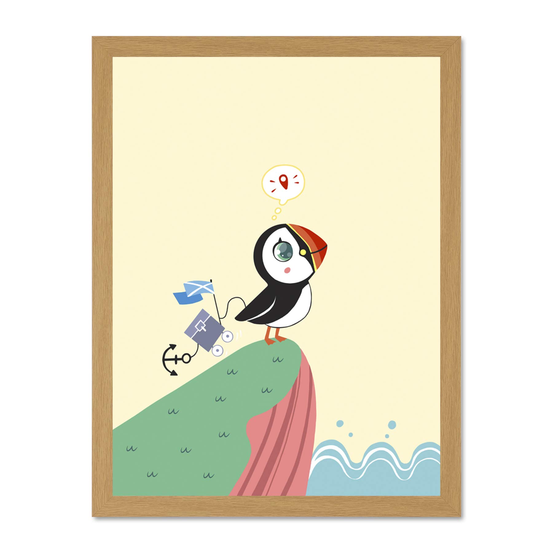 Wee Blue Coo Puffins Travel Voyage Large Framed Art Print Wall Poster 18x24 inch