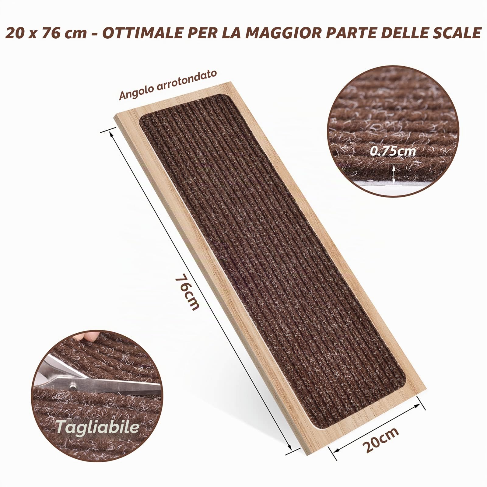 MBIGM 15 Tappetini per Scale (20 x 76 cm) Tappetino Antiscivolo di Sicurezza Runner Interno Antiscivolo per Bambini, Anziani e Animali Domestici con Adesivo Riutilizzabile, Marrone