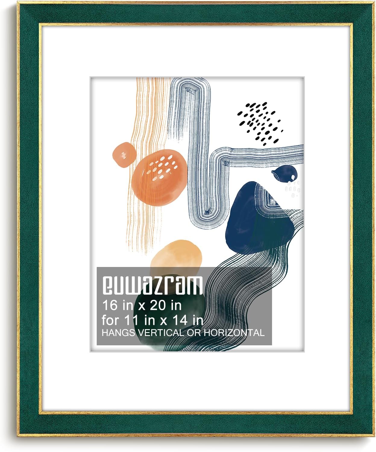 Suede 16x20 Frame - Single Frame, Christmas Elegant Green 16 x 20 Poster Frame with Mat for 11x14, 16x20 Picture Frames for Artwork, Puzzles, Photos and Movie Posters Green 16" x 20" / 11" x 14" mat