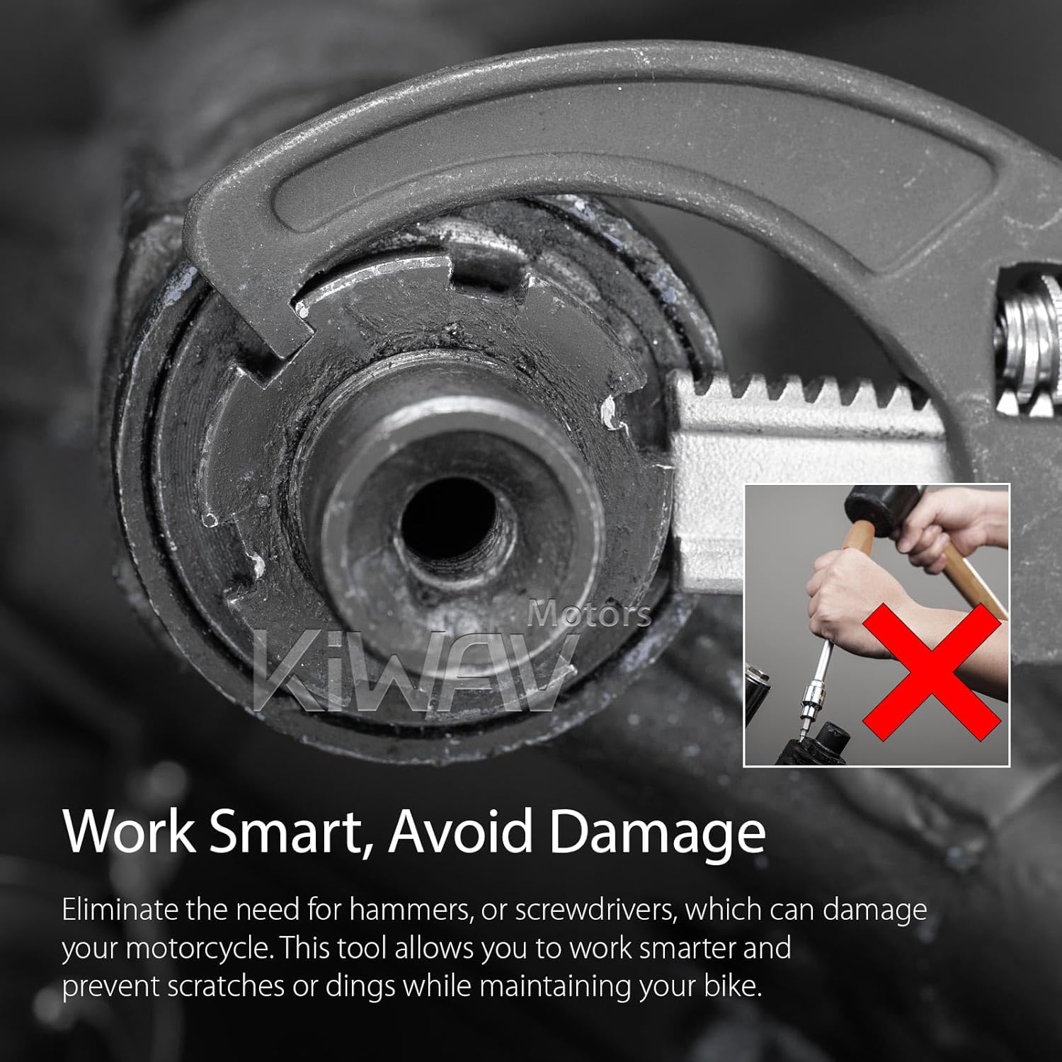 KiWAV Adjustable Steering Stem Wrench 22-75MM – Universal 2-in-1 Spanner with 3/8 Torque Wrench Drive Cutout – Durable Alloy Steel, Rust-Resistant Motorcycle Tool