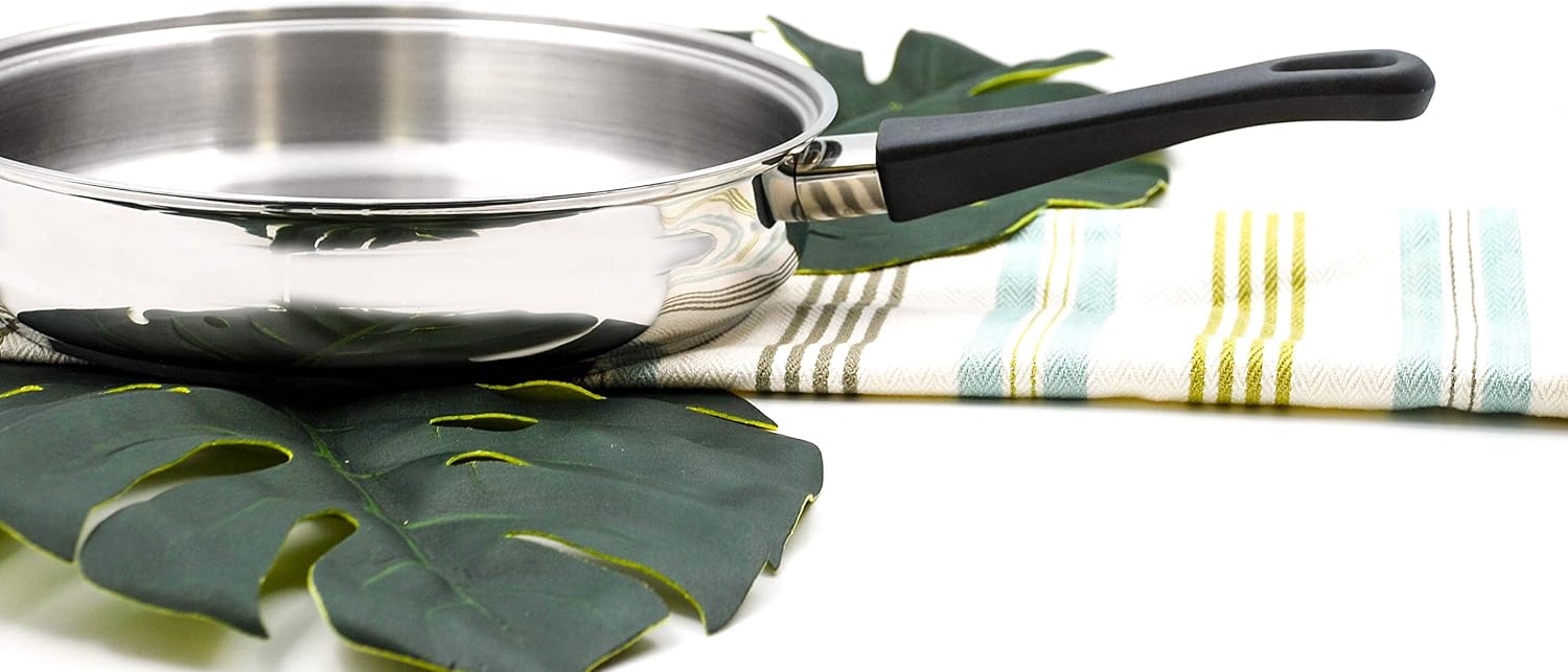 Tuxton Home Nevada 10 Inch Open Frypan; Stainless Steel, PFTE & PFOA Free, Freezer to Oven Safe, Induction Compatible