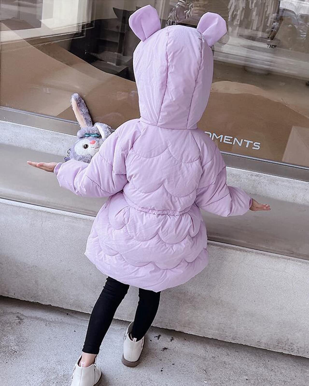 Płaszcz dziewczęcy Kurtka puchowa dla dzieci Ciepła kurtka zimowa z kapturem Parka gruba odzież outdoorowa, fioletowy, 4-5 lat