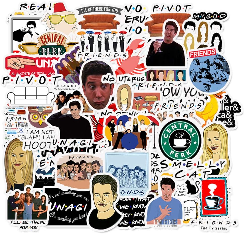 Laptop Stickers Friends Cartoon TV - Decals Vinyl Water Bottle Car Waterproof Bumper Computer Phone Case Book Skateboard Luggage Motorcycle Bike Helmet Decor Graffiti Patches [No-Duplicate] 50 Pack