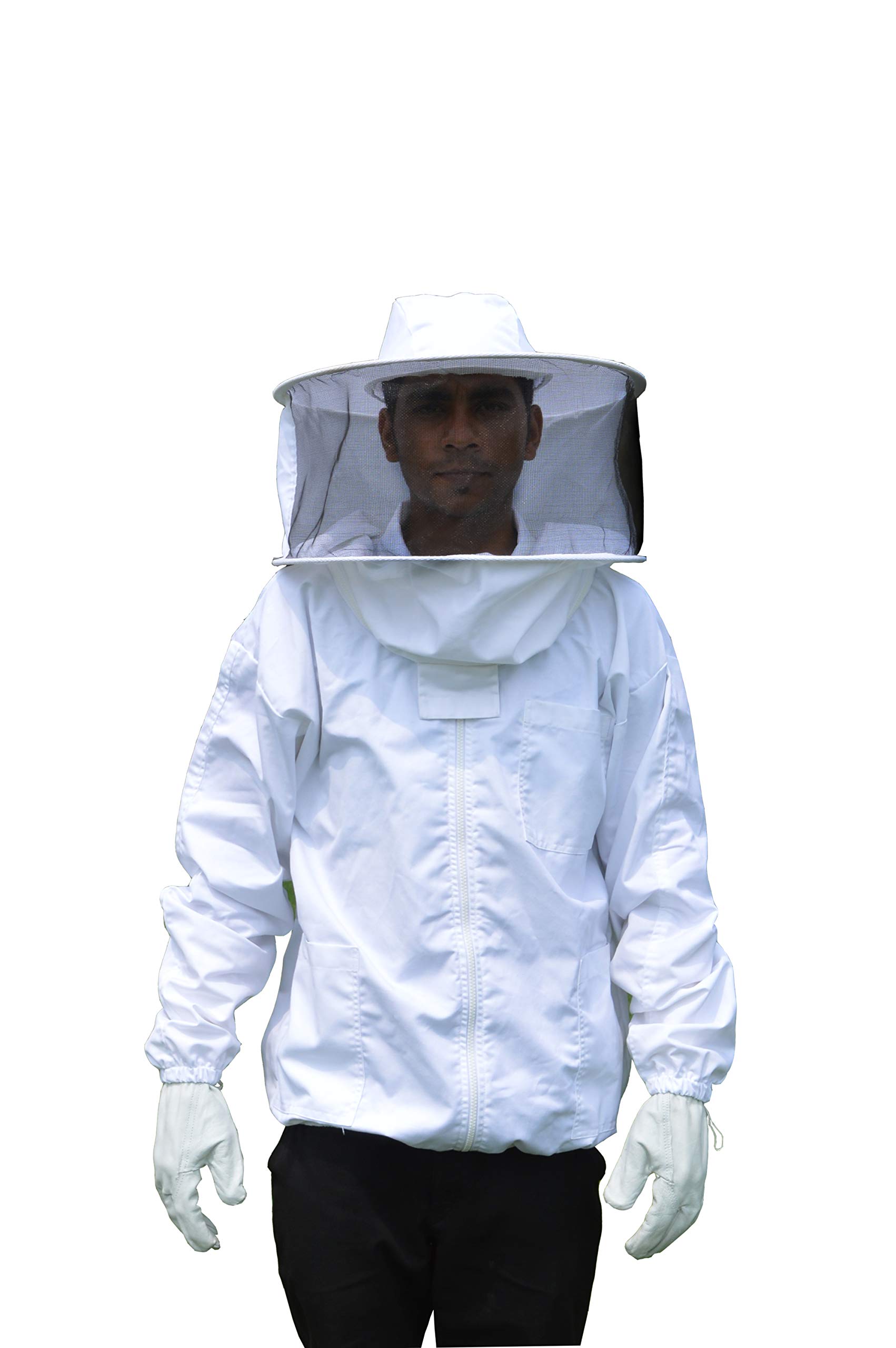 BEEATTIRE Bee Jacket with Round Hood – 100% Cotton – Stingless protection Beekeeper Jacket Best beekeeping Jacket Bee protection wear with Zipper (L)