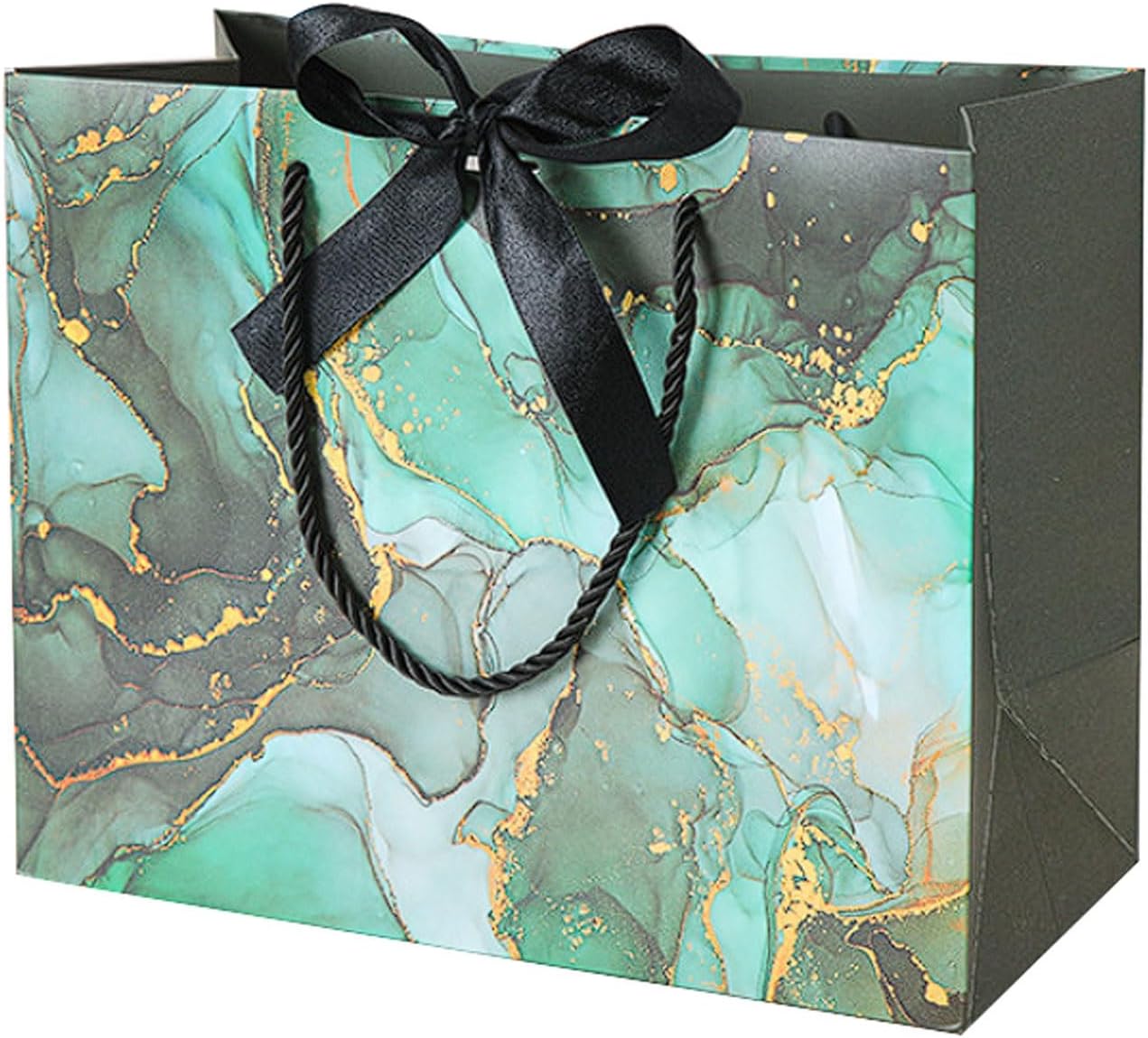 Hja Boutiques US 20-Pack Marble Pattern Bags with Tie Clothing Store and Cosmetic Paper Bags, Handled Tote for Retail Packaging, Shopping Gift Wrapping Supplies(Black,M)