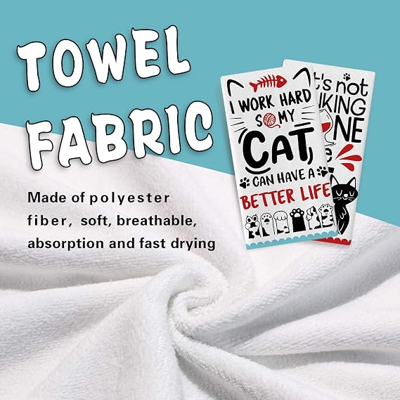 Funny Black Cat Quotes Kitchen Dish Towels Set of 2, Inspirational Paw Print Drinking Drying Hand Towel Baking Cooking Cloth, Humorous Bathroom Home Decoration Cat Owner Lover Gift 18'' x 26''