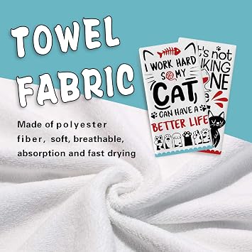 Funny Black Cat Quotes Kitchen Dish Towels Set of 2, Inspirational Paw Print Drinking Drying Hand Towel Baking Cooking Cloth, Humorous Bathroom Home Decoration Cat Owner Lover Gift 18'' x 26''