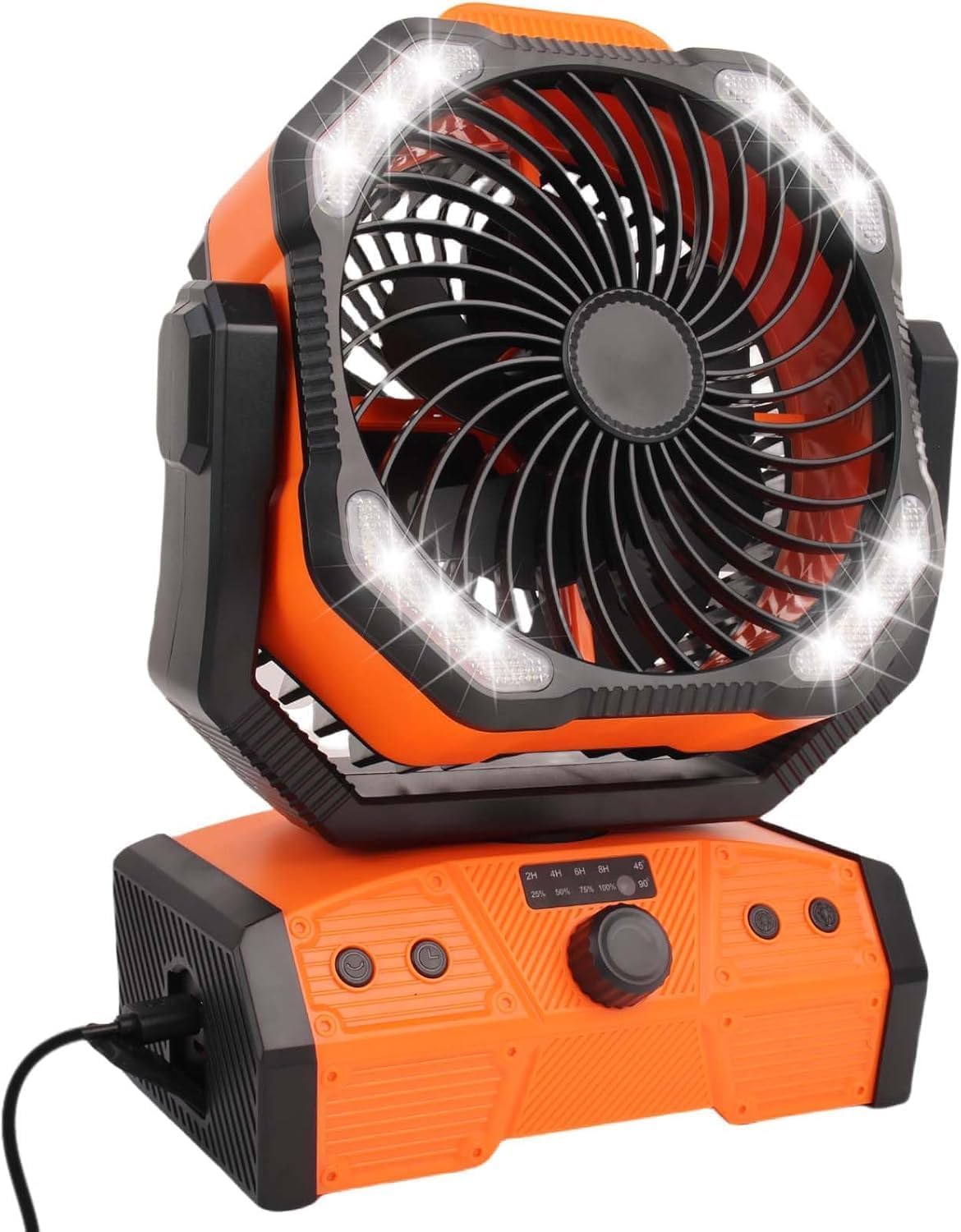 ELZO - Ventilatore da campeggio 30.000 mAh con luce LED, funzionamento max 70 h, senza fili, portatile, ricaricabile, ventilatore USB con gancio a distanza, rotazione della testa, velocità continua