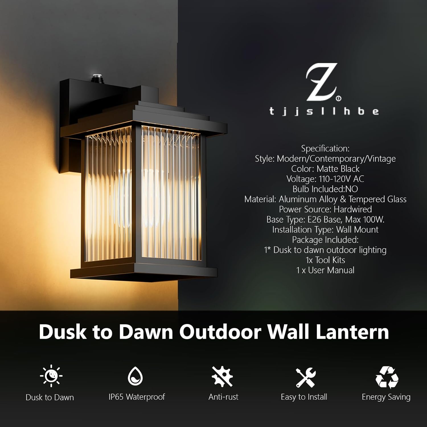 2-Pack Dusk to Dawn Outdoor Lights,Waterproof Porch Lights Outdoor,100% Aluminum Rustproof Outdoor Light Fixture,Outdoor Lights for House with Tempered Glass Shade.