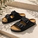 Bregid Men's Premium Leather Nubuck Sandals | Classic Black | Cork Footbed gallery image