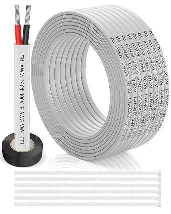 14 Gauge Wire 2 Conductor Electrical Wire 30FT, 14 AWG Flat 2 Wire Cable