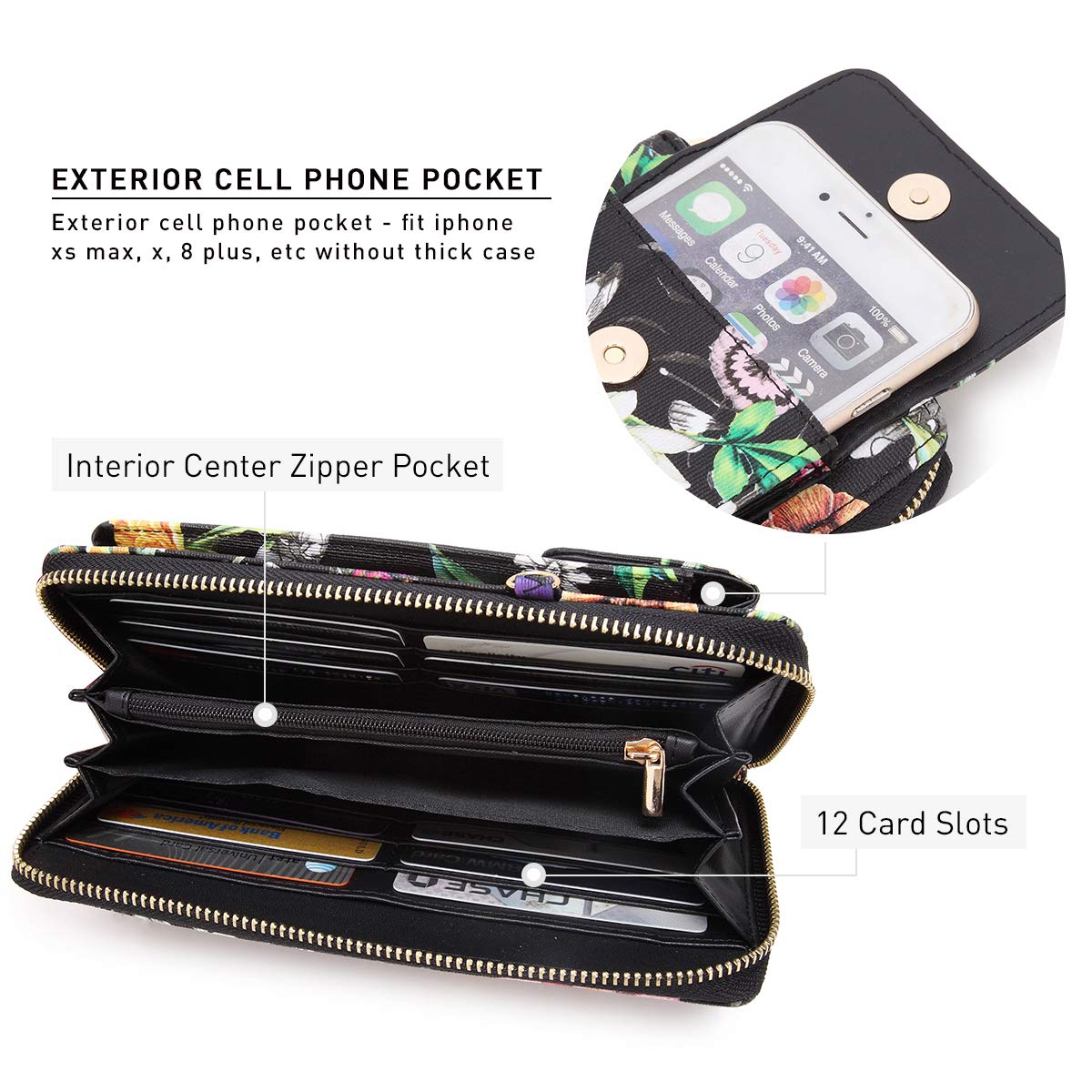 Dasein Borsa a tracolla in pelle vegana per le donne borsa cellulare borsa a tracolla carta di credito portafoglio custodia da polso con tasche multiple