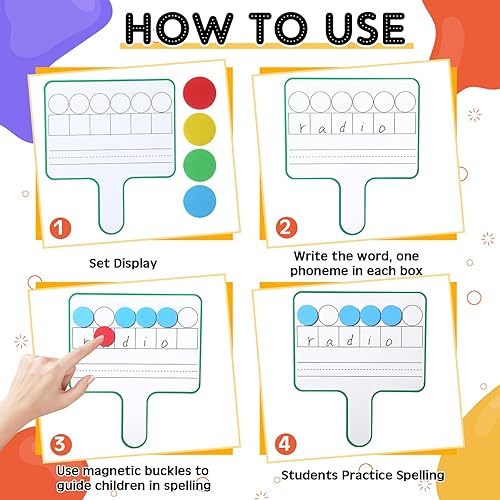 Miniatura 10 de Seajan Juego de 12 paletas educativas de borrado en seco, tablero de respuesta manual de doble cara con contadores magnéticos, discos de conciencia