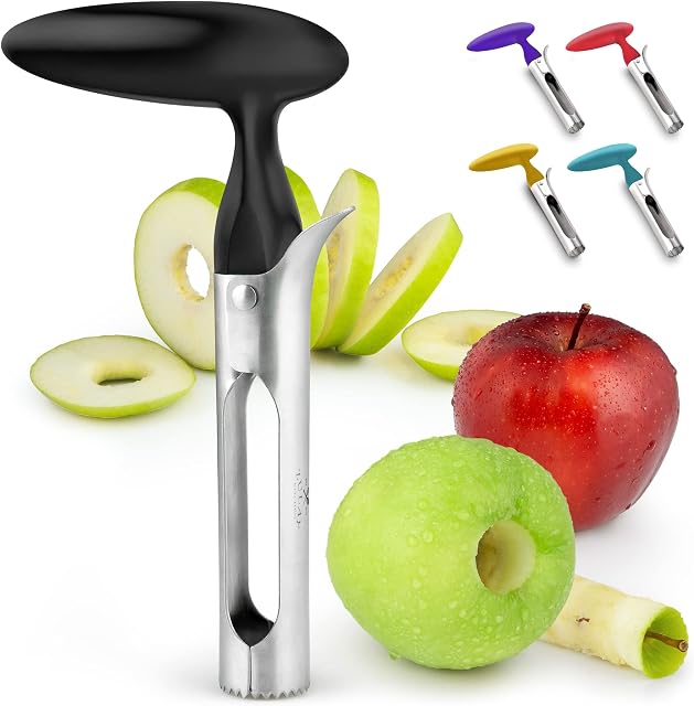 Zulay Premium Apple Corer - Easy to Use Durable Apple Corer Remover for Pears, Bell Peppers, Fuji, Honeycrisp, Gala and Pink Lady Apples - Stainless Steel Best Kitchen Gadgets Cupcake Corer - Black