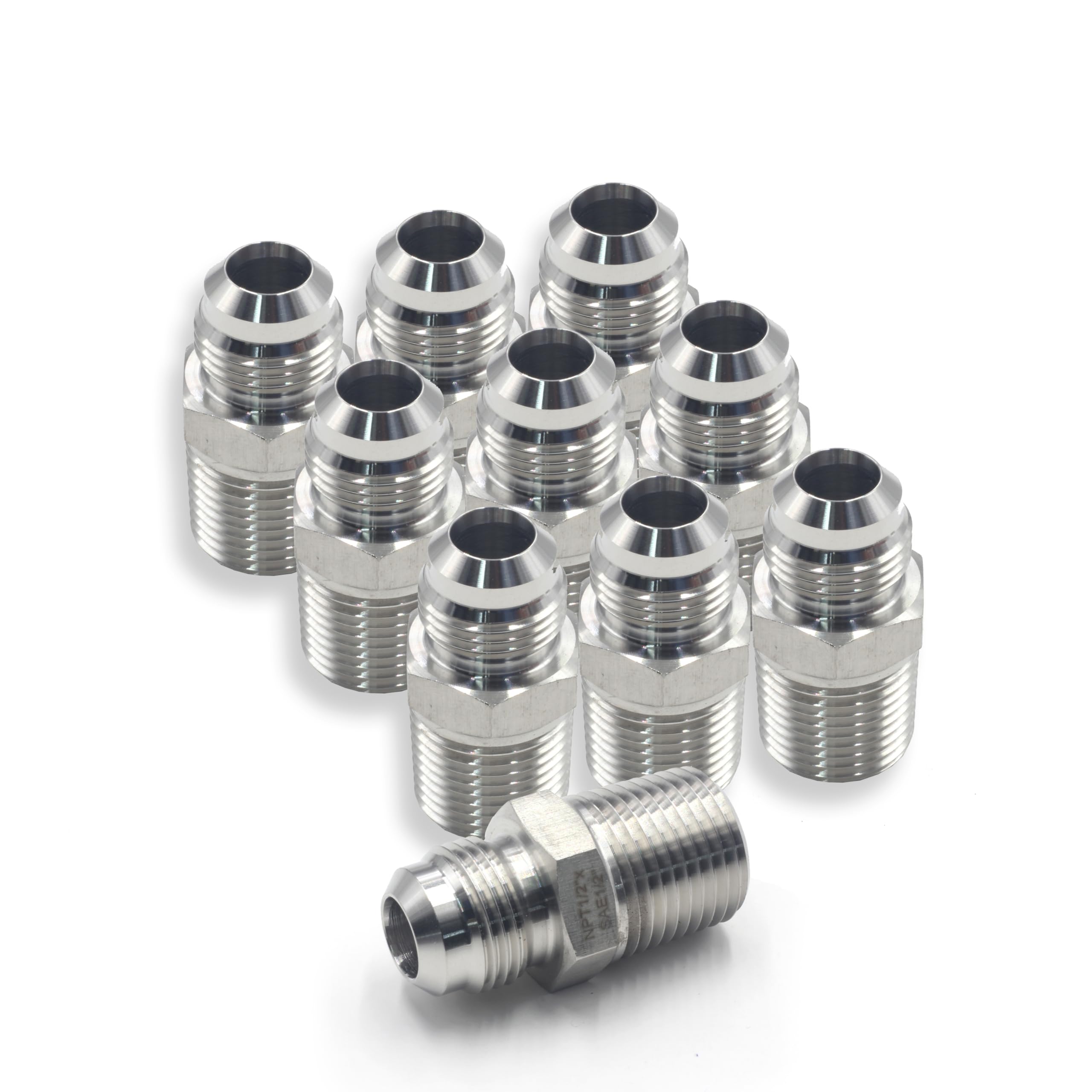 HFS(R) 10PCS, 1/2" NPT Male to 1/2" SAE Male Flare Tubing Adapter Hose Connector Pipe Fittings 304 Stainless Steel