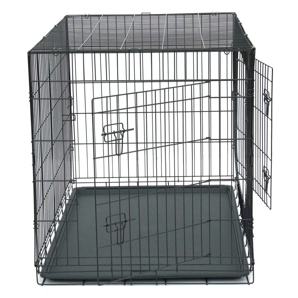 Cage Chien Pliable en Metal avec Cloison, Bac Plastique et 2 Portes, 121 x 74 x 81 cm, Noir