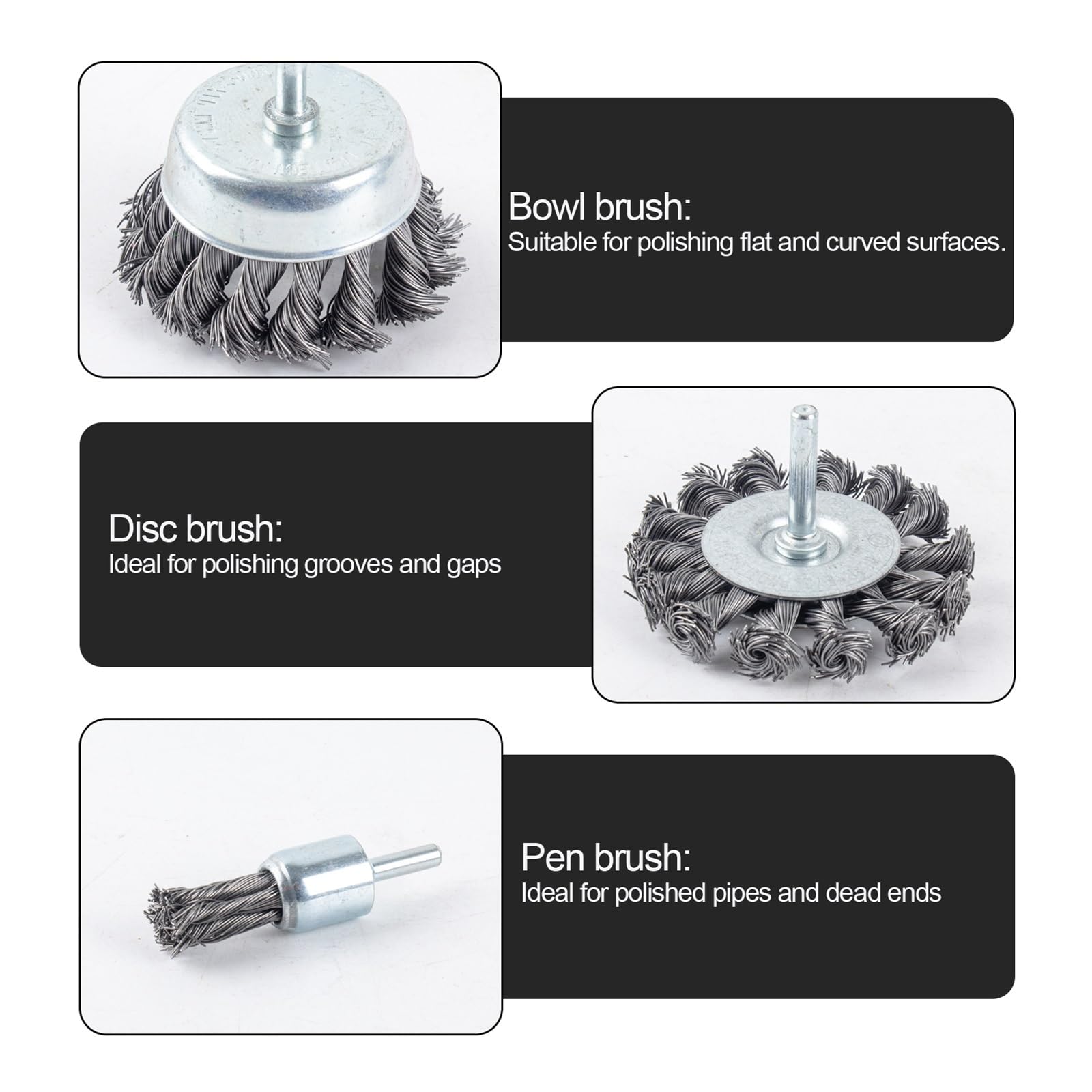 szczotka druciana do wiertarki, 8PC Twist Knotted Wire Wheel Cup Brush End Brush do wiertarki montowanej na trzonku 6mm Metal Brush