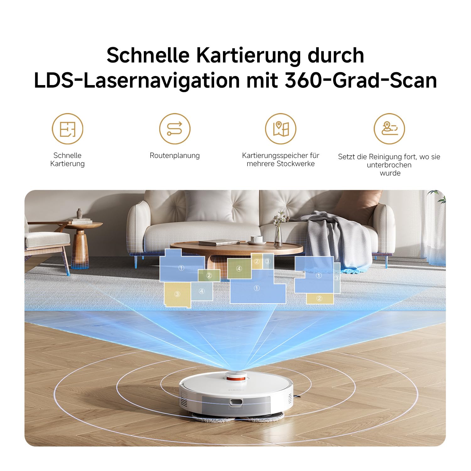 XIAOMI Vacuum S40 Pro, intelligenter Roboterstaubsauger und Mopp, selbstdehnende Seitenbürsten, Saugleistung von 15000 Pa, Hartboden und Teppich, Fernbedienung über App