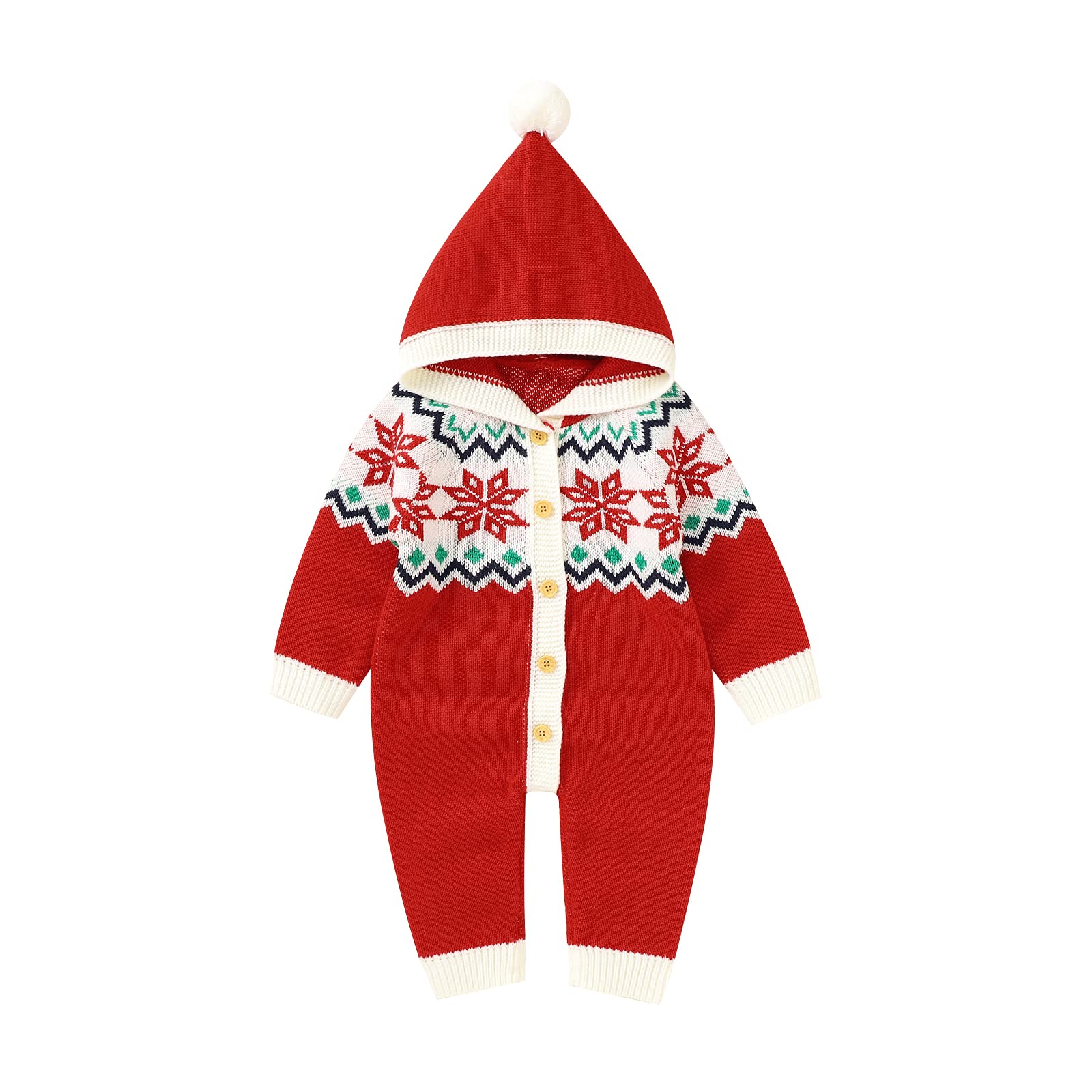 Baby Boys Girls Christmas Pullover Outfits Newborn My First Xmas Outfit Red Baby Sweater+Hat Clothing Set (Red+Snowflake Print,3-6 Months)