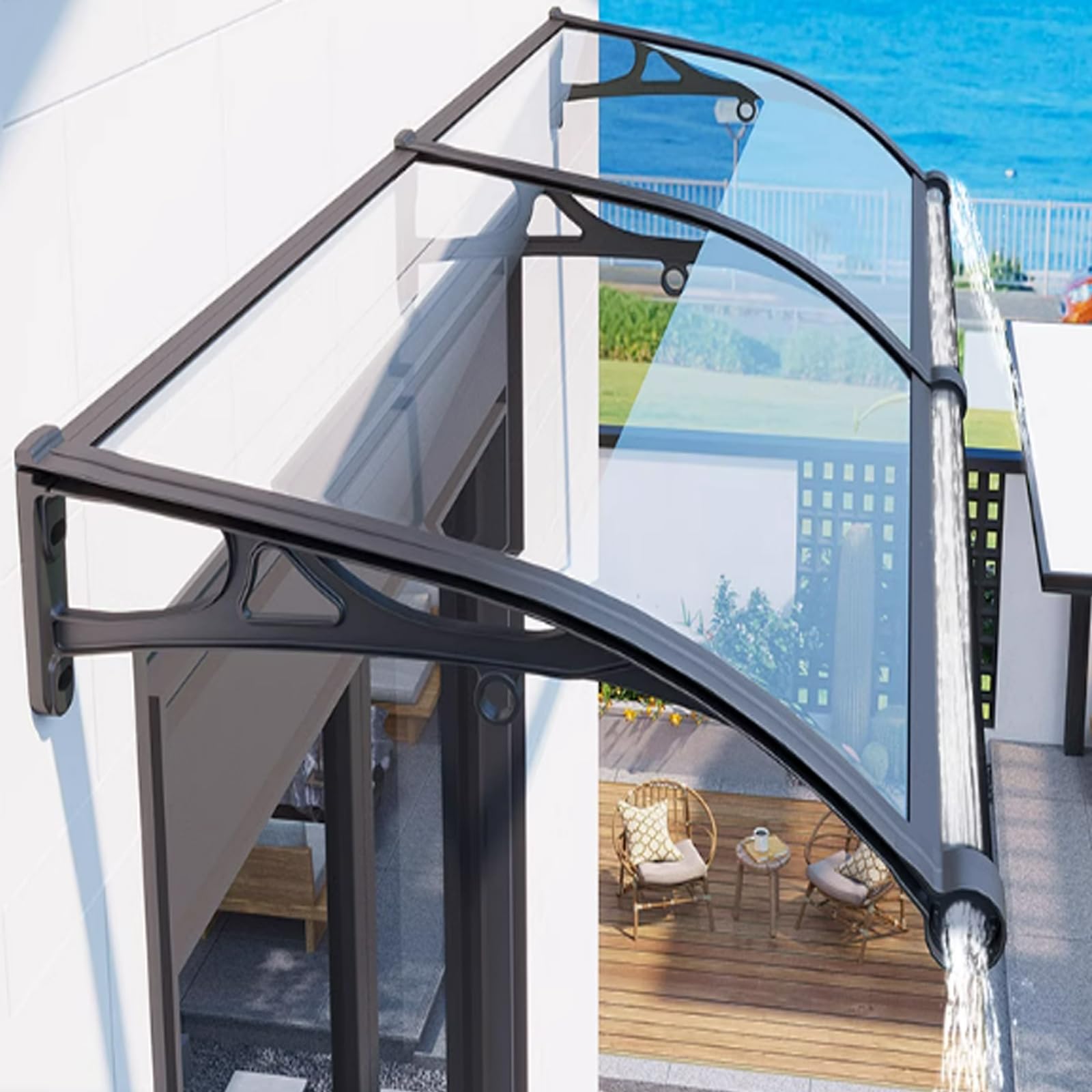Auvent de terrasse transparent contre la pluie pour portes et fenêtres