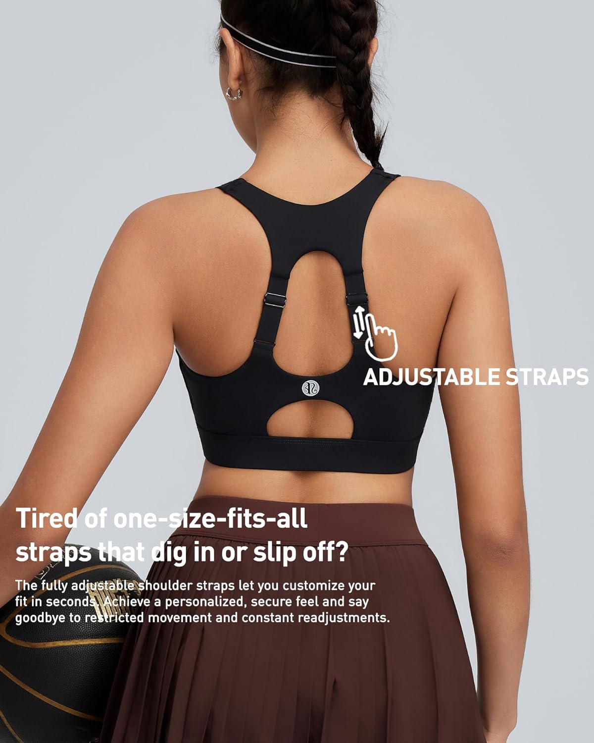 RUNNING GIRL Adjustable Straps Sports Bras for Women High Support, High Impact Molded Cup Sports Bra with Sewn in Pads