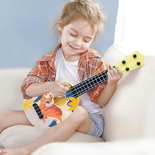Miniatura 5 de YOLOPLUS+ Ukelele de juguete para niños, juguete musical de guitarra para niños, 4 cuerdas de acero de 17 pulgadas, con púa, para niños juegan con