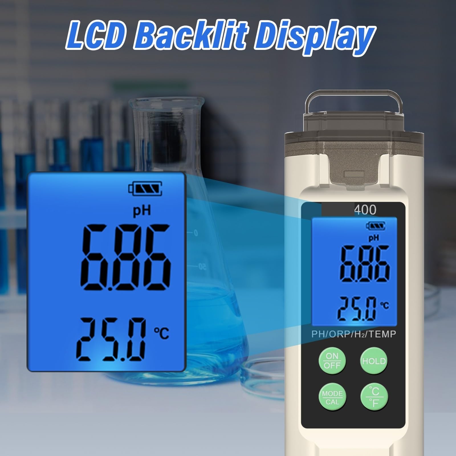 Tester Digitale della qualità dell'Acqua 4 in 1 PH ORP H2 Misuratore di Temperatura Retroilluminazione