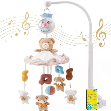 Baby Crib Mobile with Music for Boys and Girls Brown