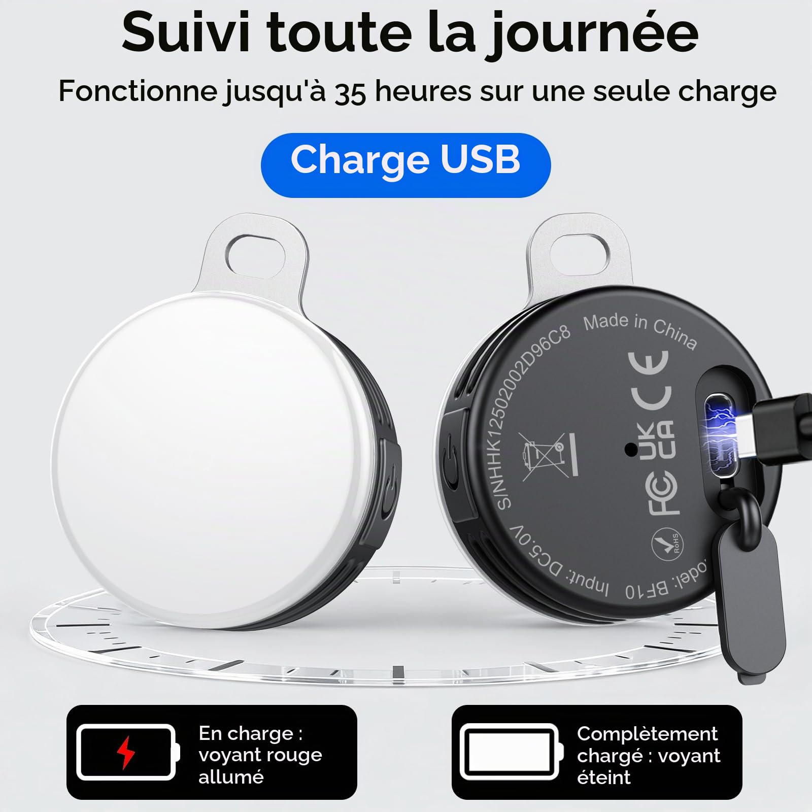 Air Traceur Tag Lot de 2 avec 4 Modes Light, Compatible avec Apple Localiser (iOS Uniquement), Smart Tag pour Les Balades Nocturnes, Le Camping,Localisateur d'objets pour Portefeuilles Clés Sacs