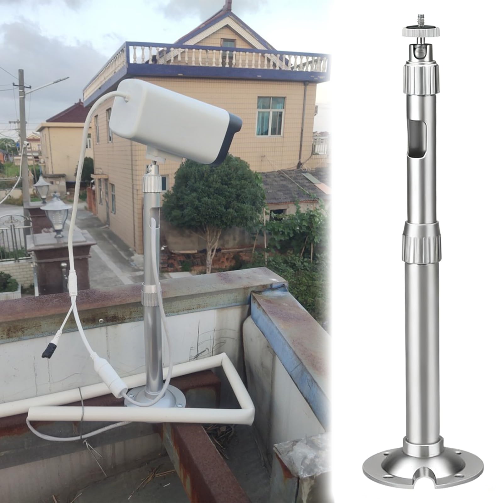 ERRULAN üBerwachungskamera Halterung Überwachungskameramasten für den Außenbereich, Überwachungskameramastpfosten aus Aluminiumlegierung, universelle CCTV-Masthalterung(30-60cm/11.8-23.6in)