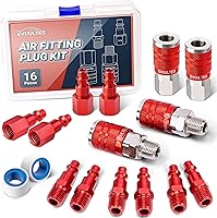 EVOULTES 16-Piece 1/4" NPT Universal Air Hose Fittings Coupler Kit - Lightweight Aluminum Quick Connect Plugs for Compressors & Pneumatic Tools