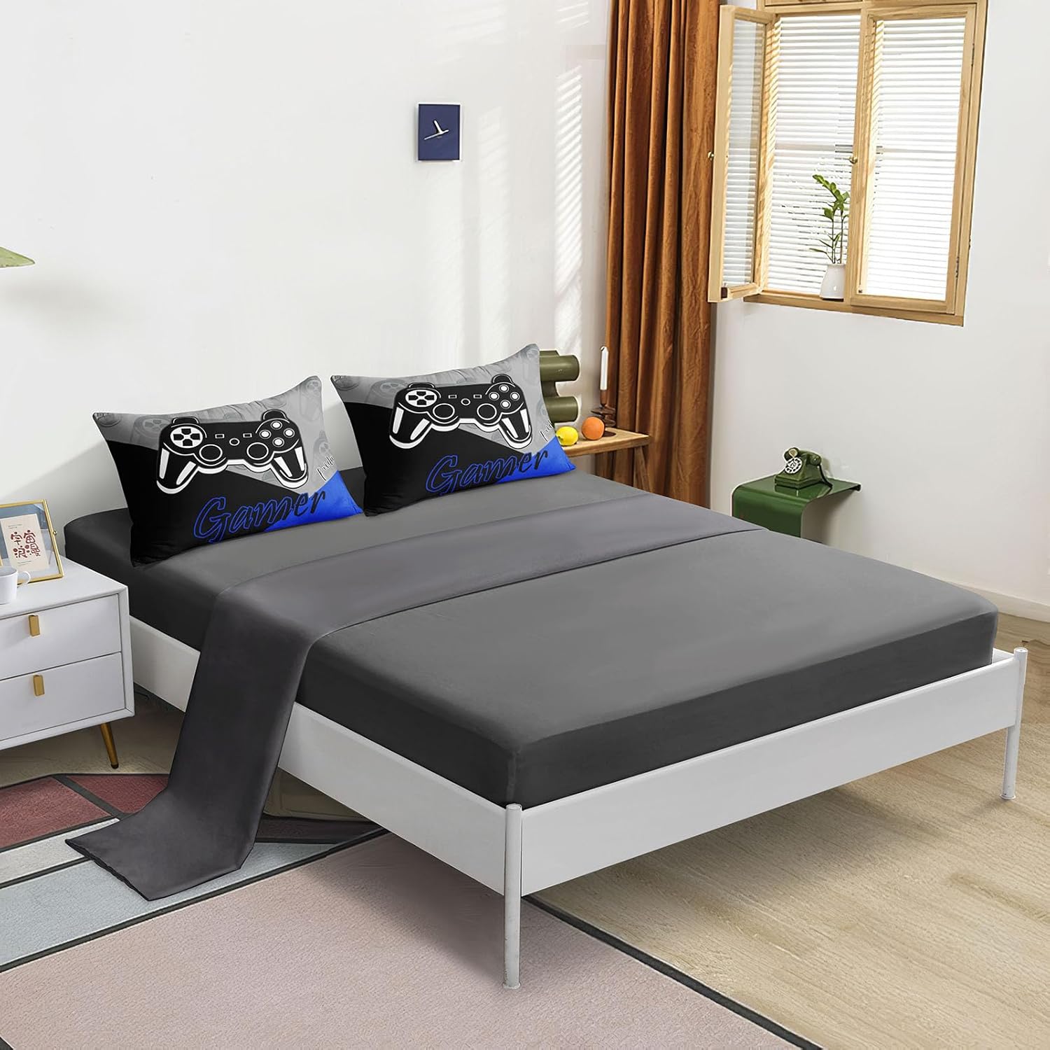 5 Pieces Gaming Bedding Set Twin Size for Boys Gamer Comforter Set for Boys Girls Kids Teens 5 Piece Bed in A Bag Video Game Bedding for Gamer Room Decorative Twin50