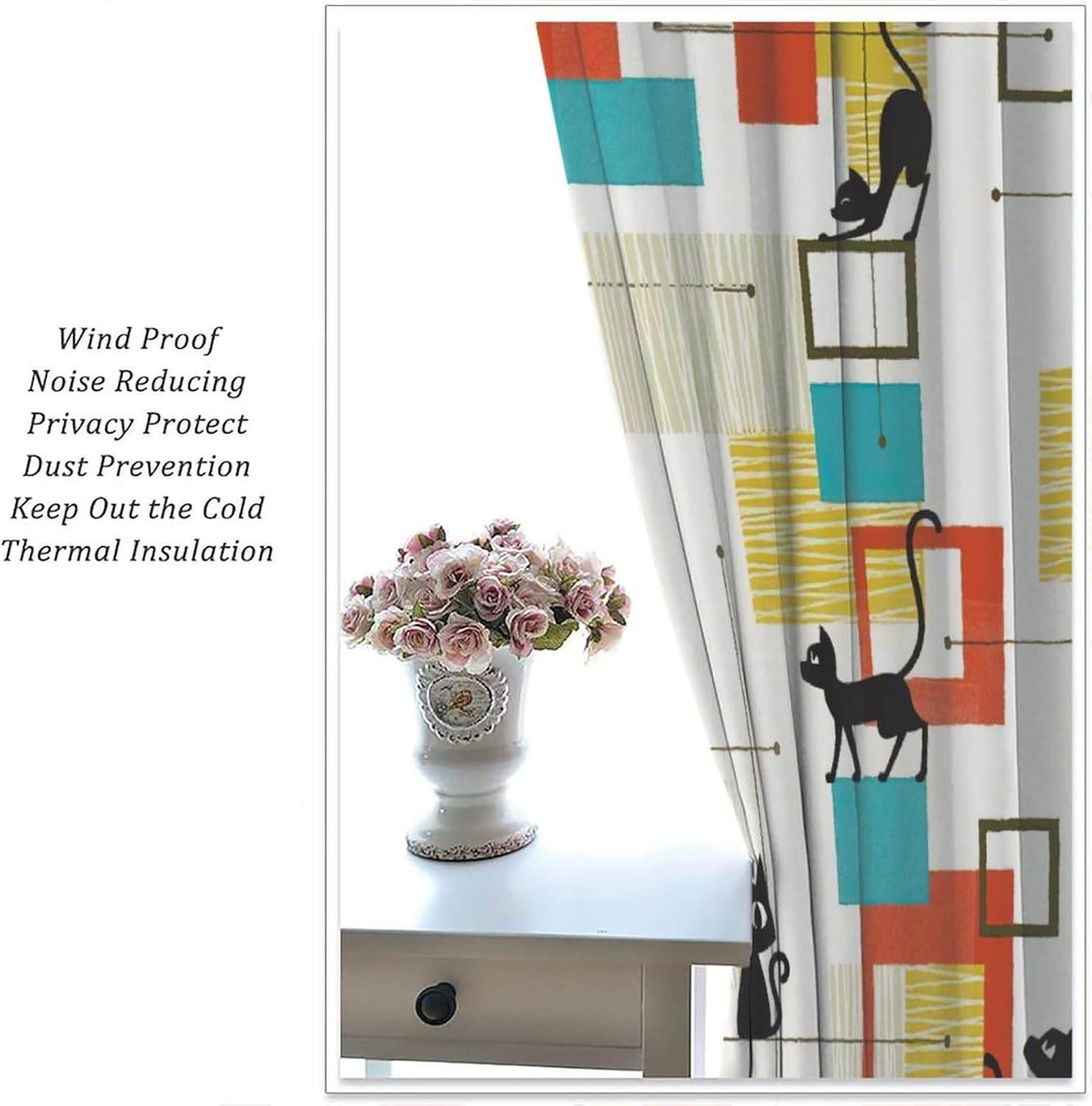 Modern Abstract Curtains,Drop Shapes in Tones Blackout Window Drapes,Retro Mid Century Green Geometric Room Darkening Window Treatment for Kids Boys Girls Bedroom Living Room 42x54 Inch