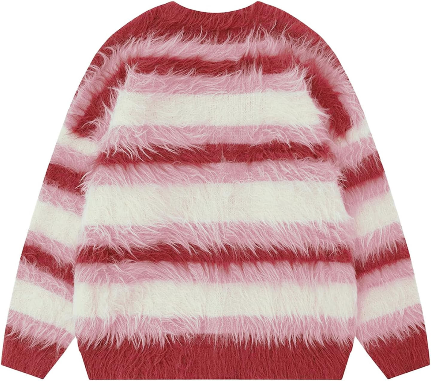 Aelfric Eden Color Blocking Striped Fuzzy Cardigan Crewneck Vintage Oversized Button Down Knit Cardigans Sweater Tops - Image 2