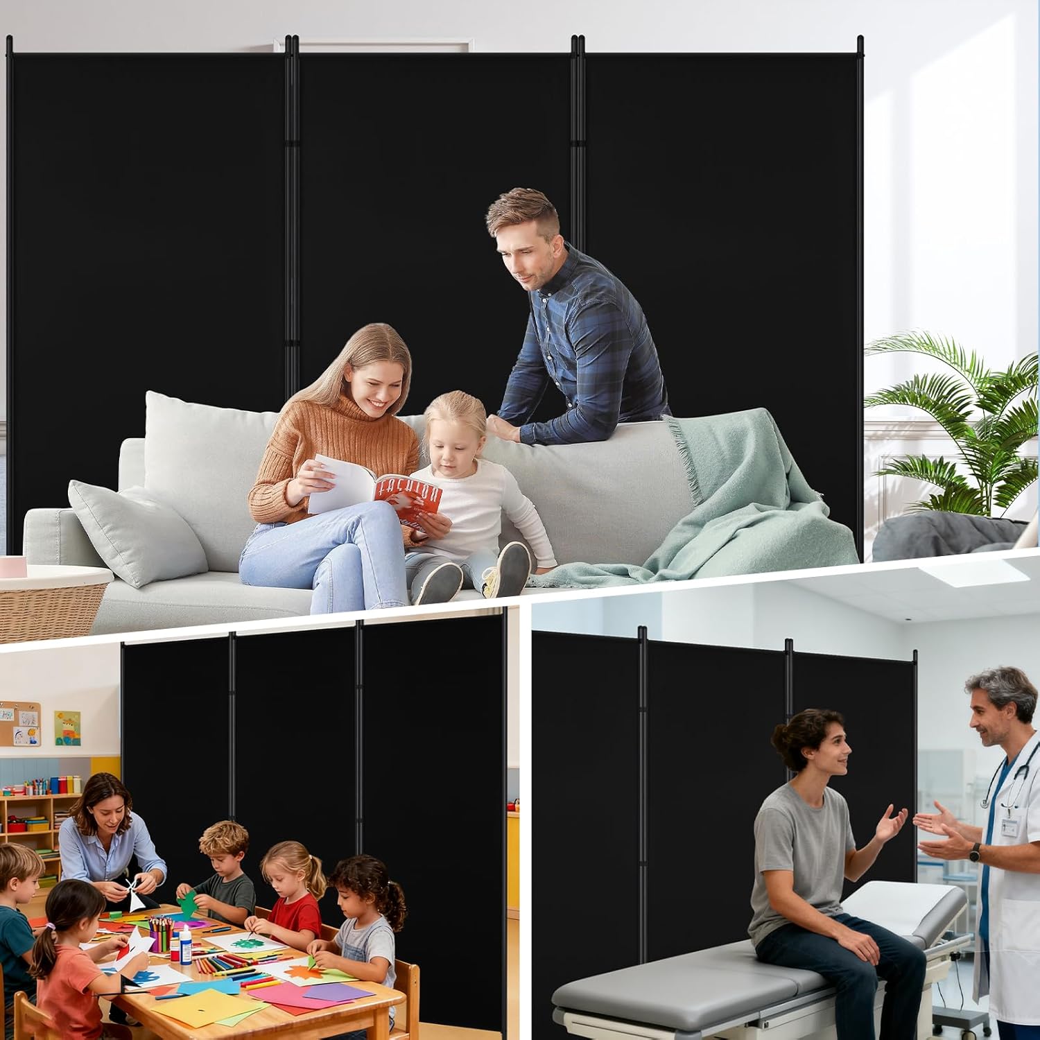 AKTOP Room Divider 3 Panel, Folding Fabric Wall Divider for Room Separation, Portable Room Partitions and Dividers 103"W x 70''H, Freestanding Privacy Screen for Office, Dorm, Studio, Classroom, Black