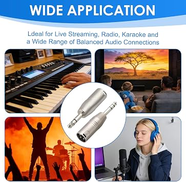 2 Pack XLR to Jack Adapter XLR Male to 6.35mm TRS Male Adapter | 1/4 TRS Stereo Balanced Audio Converter Microphone Adapters for Studio Mixers, Antimagnetic Properties Improve Sound Quality