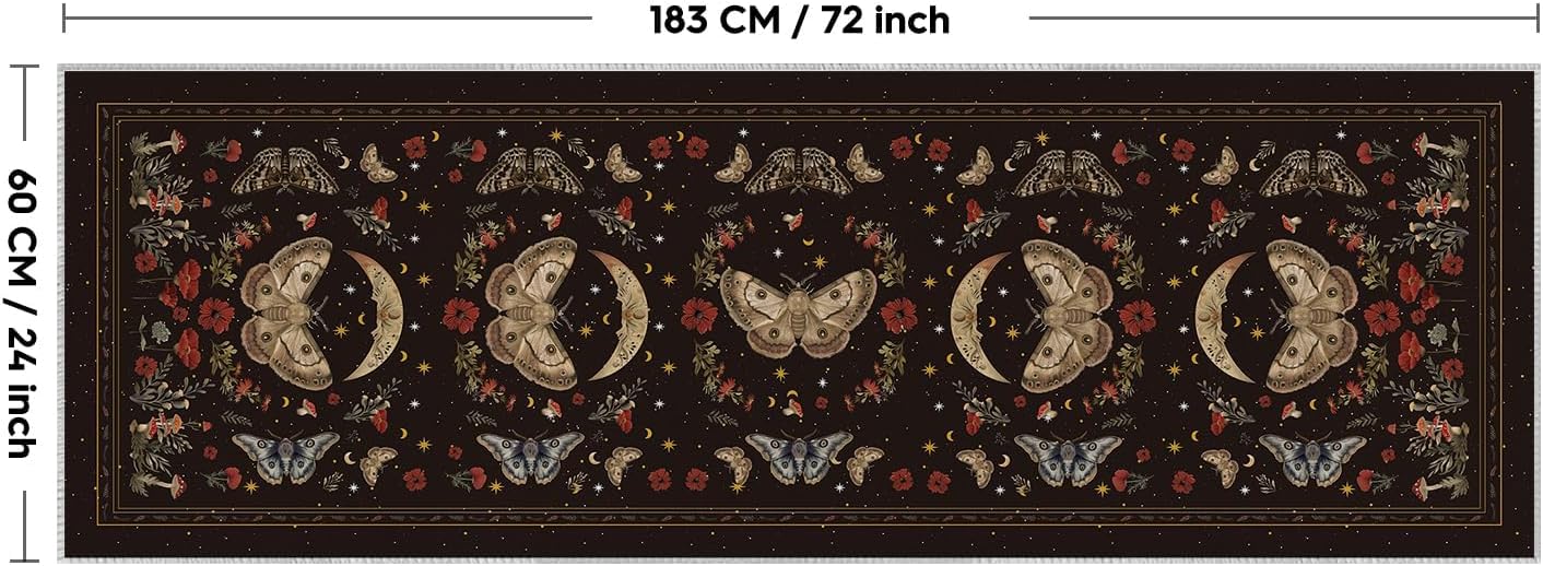 Artoid Mode Black Poppy Moth Mushroom Moon Runner Rug, Fall Home Decor Low-Profile Non-Slip Washable Carpet Runner for Hallways Kitchen Laundry Bedroom Bathroom Indoor 2x6 Feet