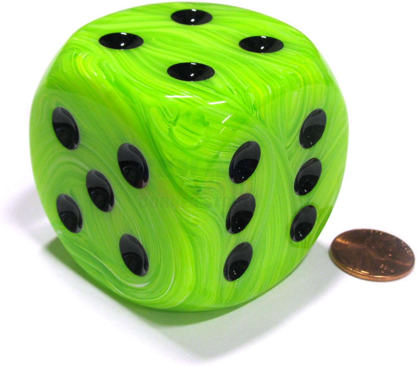 Bright Green Vortex With Black Pips 50mm (2in) D6 Die Chessex