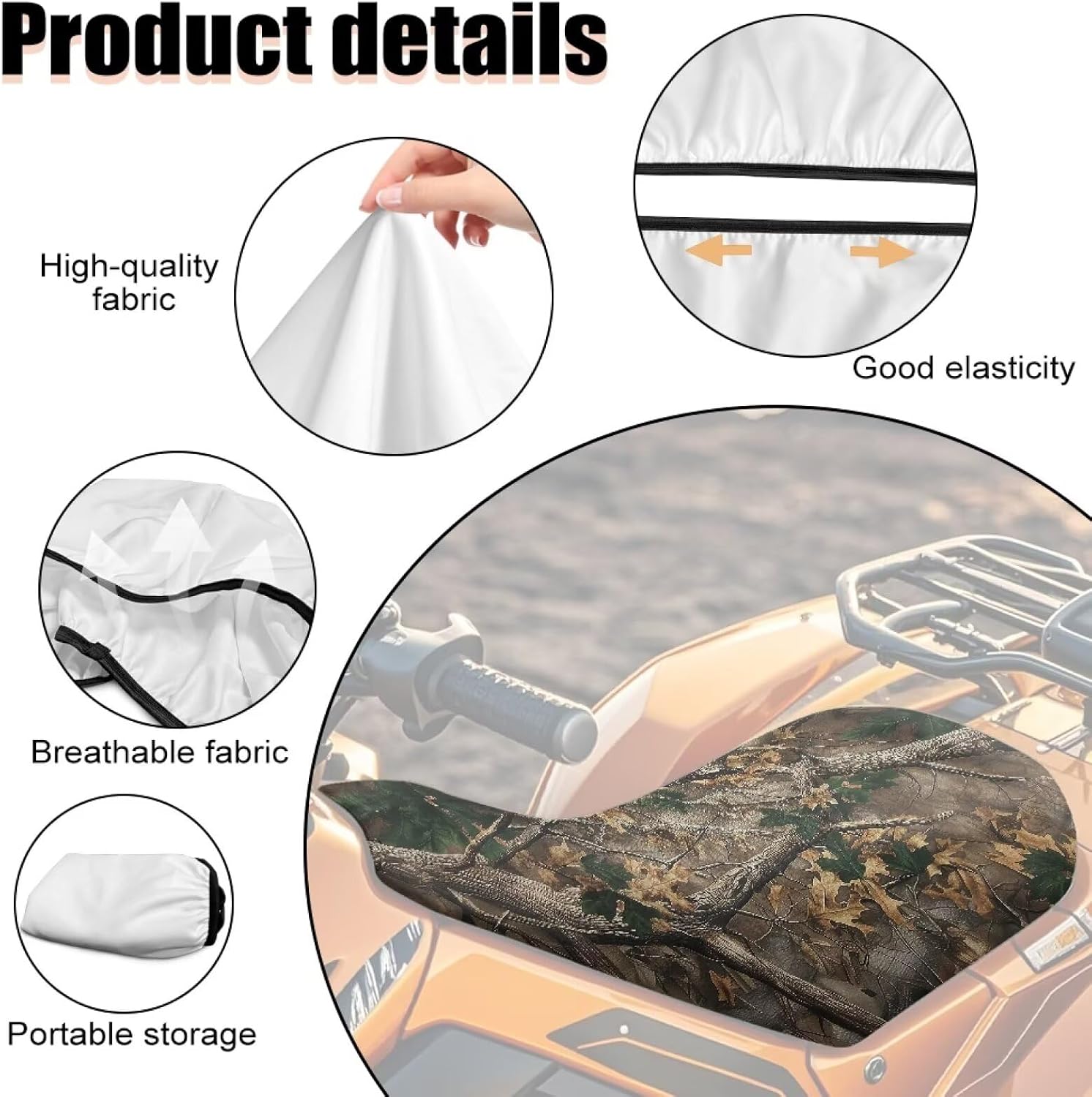 Camo Hunting ATV Seat Cover Four Wheeler Accessories Breathable Padded Protector ATV Back Seat Powersports Cushion Covers Universal Waterproof Elastic