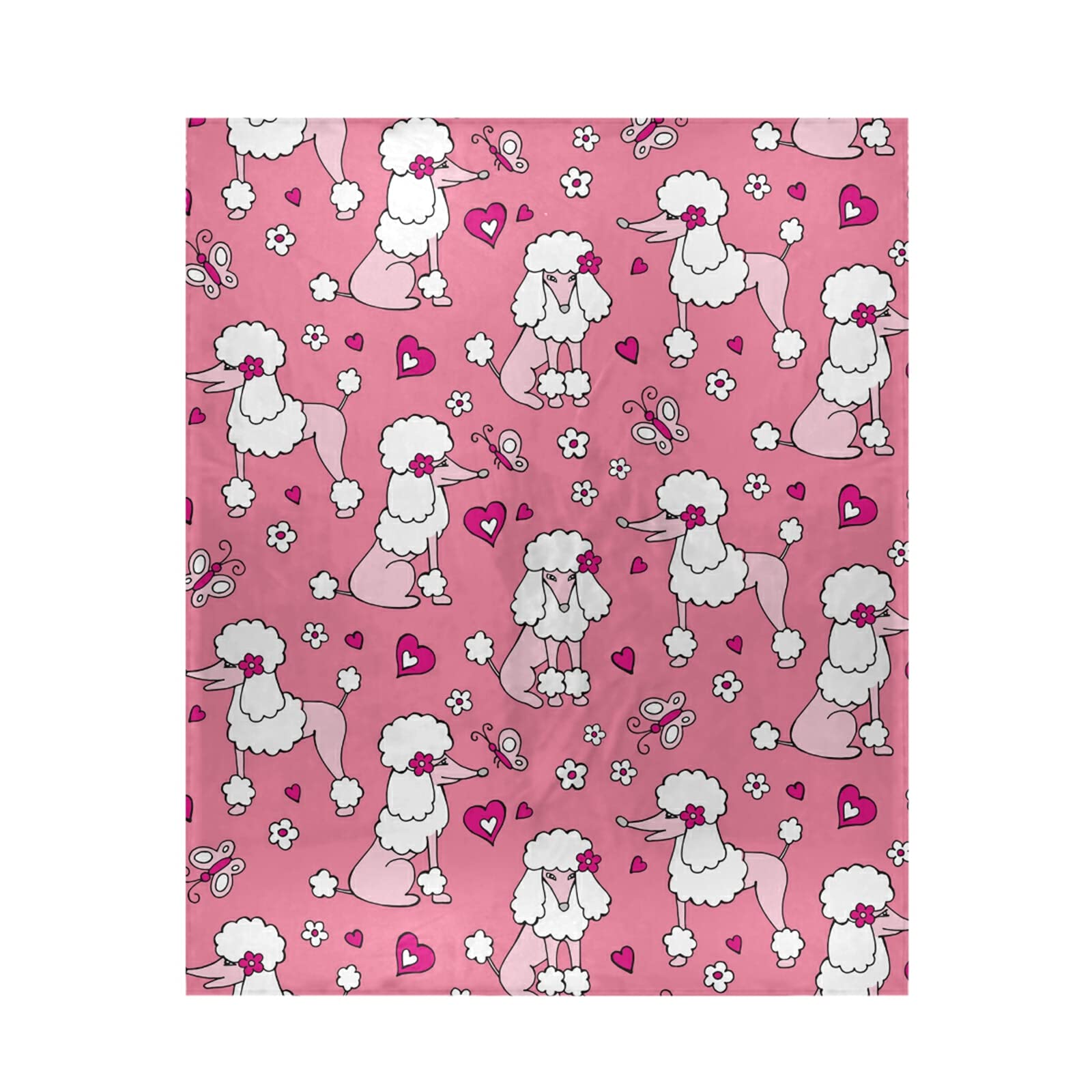 Poeticcity Multi 10 White Pink Poodle Dogs Hearts Flowers Seamless On Pink 1Pc Blanket, Lightweight Plush Throws Siesta 50X60 Inches Super-Soft Fluffy Warm Cozy Travel Crystal Velvet Carpet For Bed Couch