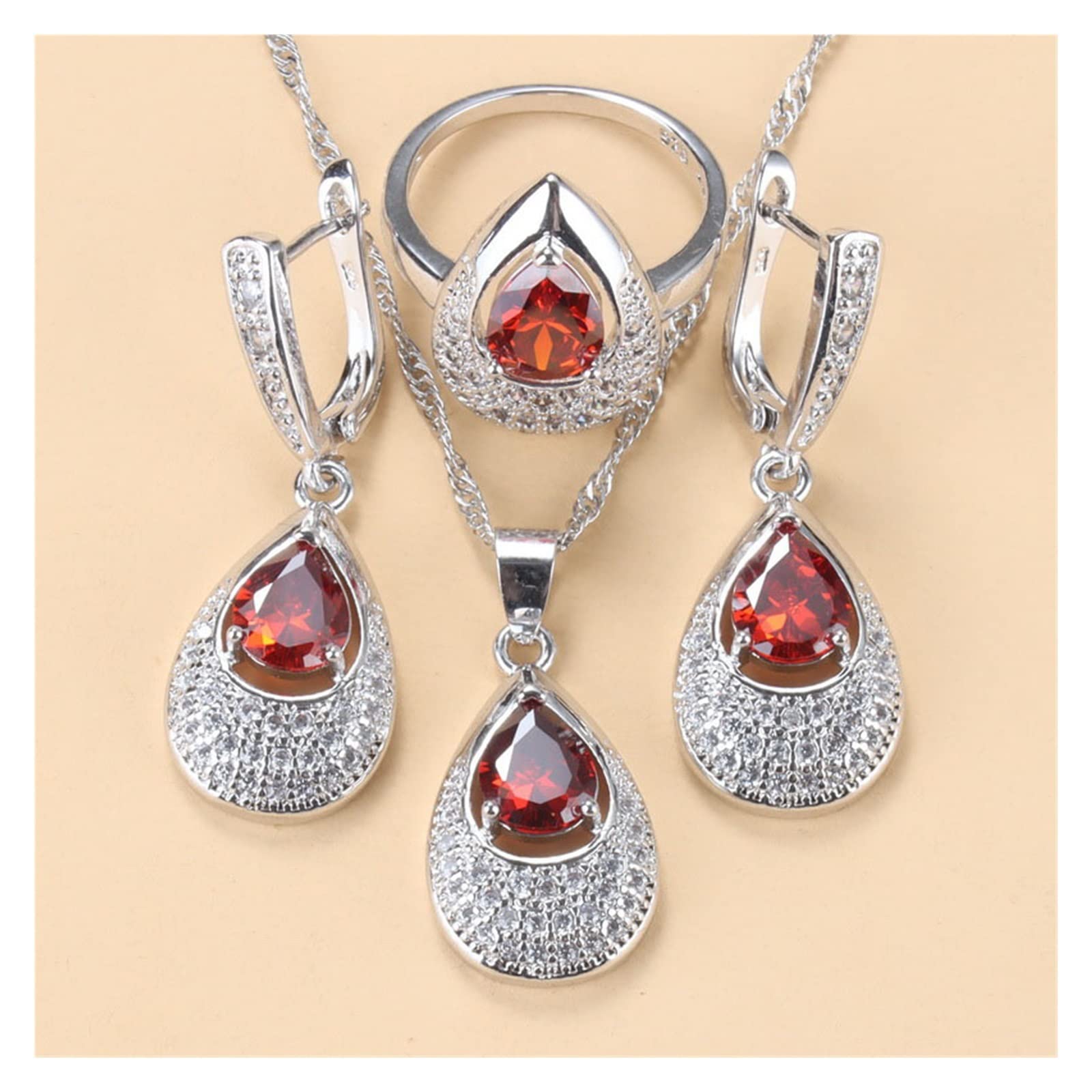 Accesorios de Gota de Agua Vestido de Novia romántico Juegos de Joyas de Cristal Natural for Mujeres Pendientes y Collar