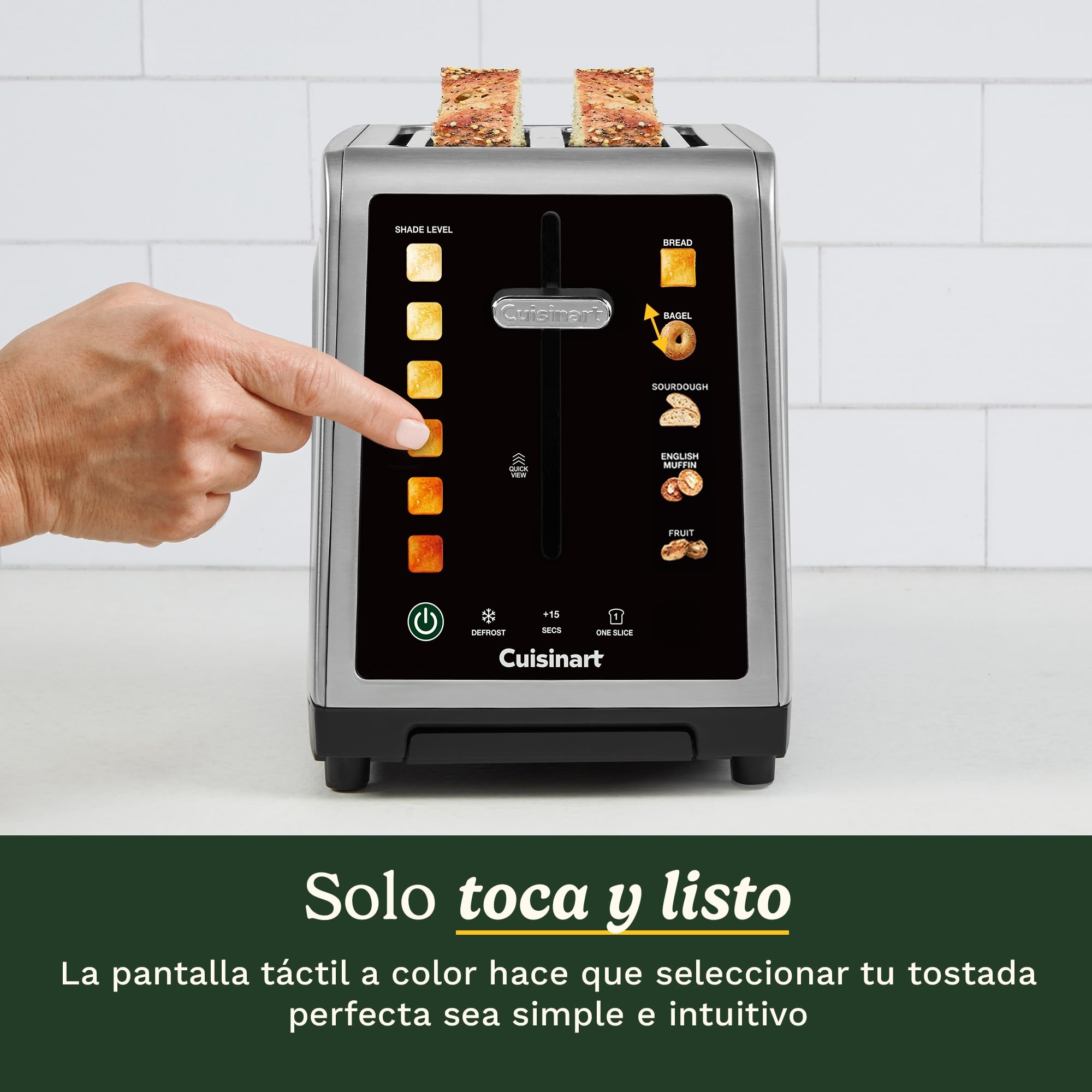 Cuisinart SimpliTouch XL Tostadora 2 Rebanadas | Ranuras XL | Pantalla Táctil | High-Lift QuickView™ | Programas Pan, Bagel, Masa Madre | Funciones Descongelar, Boost +15s | Acero Inoxidable