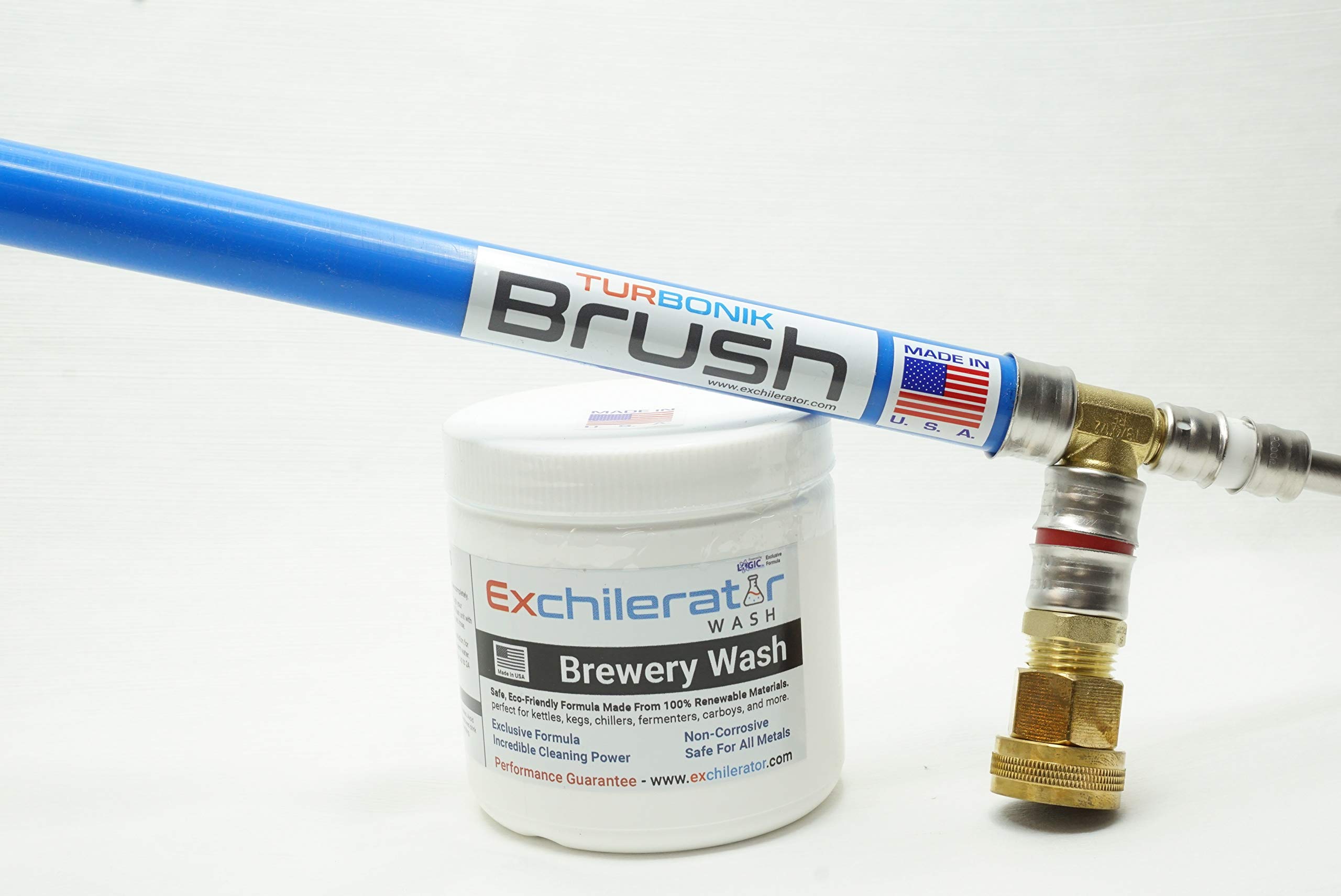 Turbonik Brush -1lb Exchilerator Powdered Brewery Wash - Bundle- Carboy Cleaning Made Simple With This Great Combo - Cleans Bottles Flasks Growlers With Ease. 5% Bundle Savings In One Easy Purchase