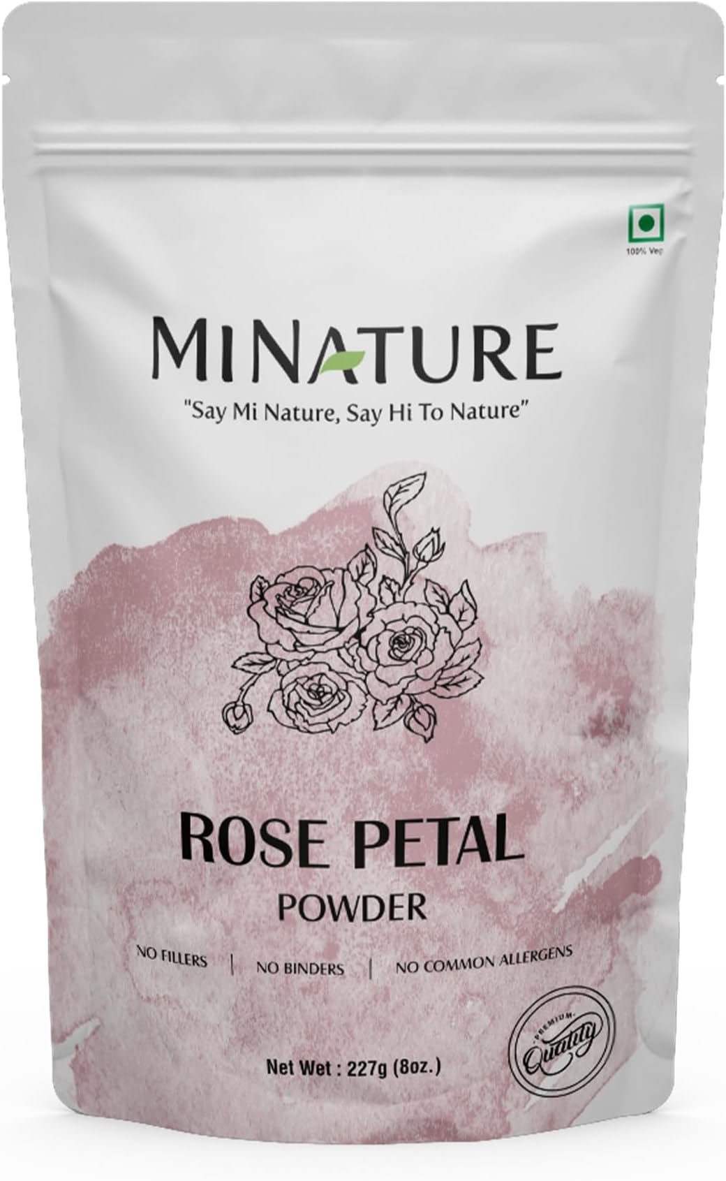 Rose petal powder by mi nature | 227 g (8 oz) (0.5 lb) | 100% Natural and Pure | Skin care | Chemical free | No added colours, no preservatives